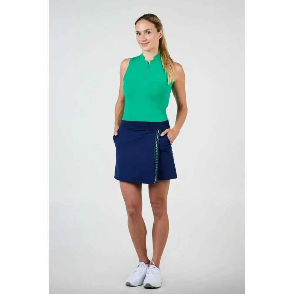 NEW Sofibella Women’s LARGE Golf Tennis Skort Skirt Navy Blue Faux Wrap - Picture 3 of 6